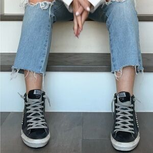 Golden Goose Slide Mid-Top Leather Stud Sneaker Size 35